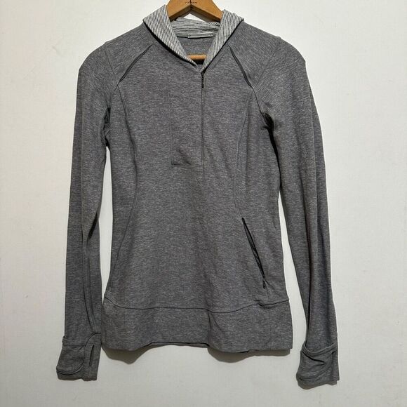 Lululemon Womens 6 Gray Heather Think Fast 1/4 Zip Pullover Shawl Collar Rulu - Picture 1 of 8